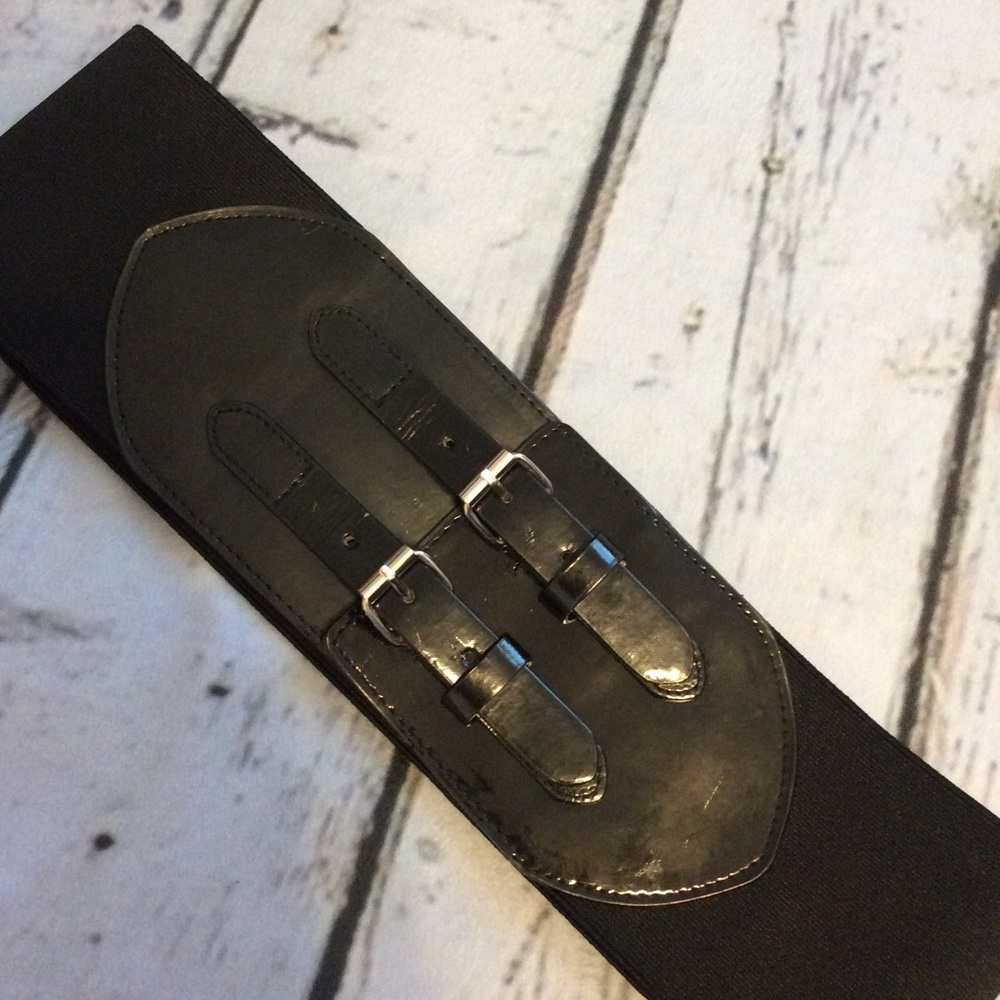Vtg 80/ 90’s Wide Stretch Double Buckle Black Belt